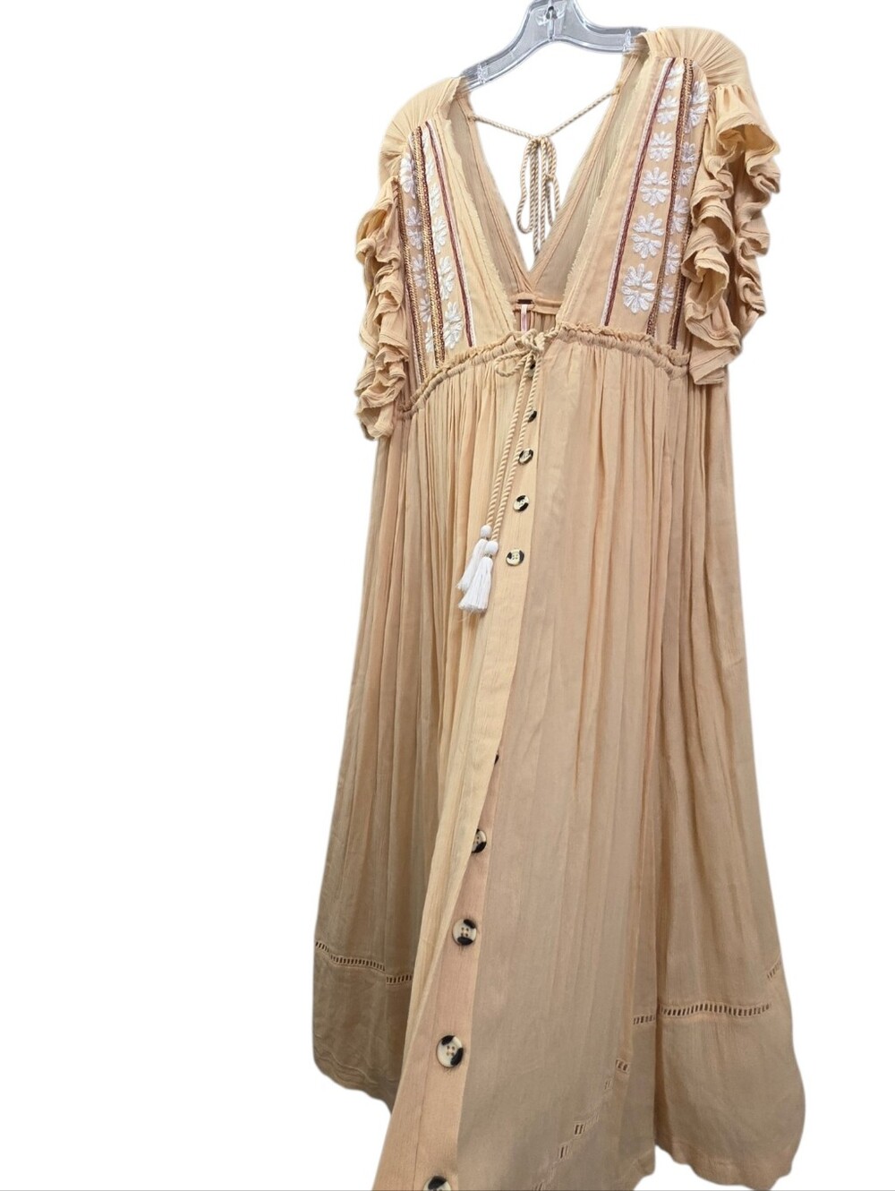 Nwot Free People Will Wait For You Golden Gauzy Flutter Sleeve Boho Midi Dress - Picture 8 of 16